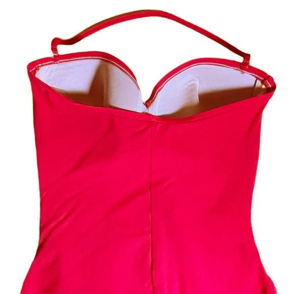 La Blanca Twist Front Bandeau One-Piece Swimsuit Vivid Berry Red Women’s Size 12 - Picture 7 of 12